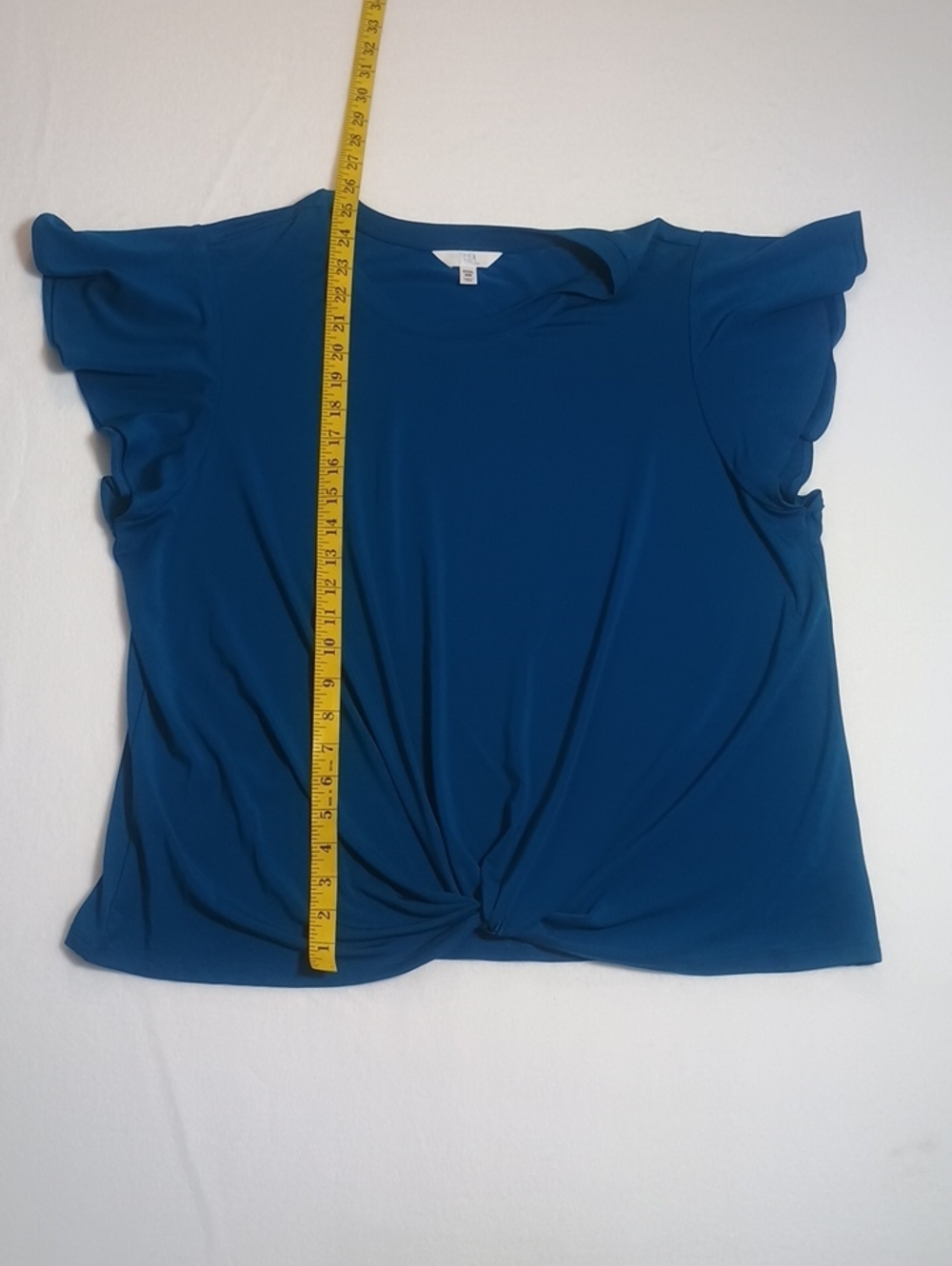 Teal Faux Tie and Fluttery Sleeve Blouse - Picture 8 of 10